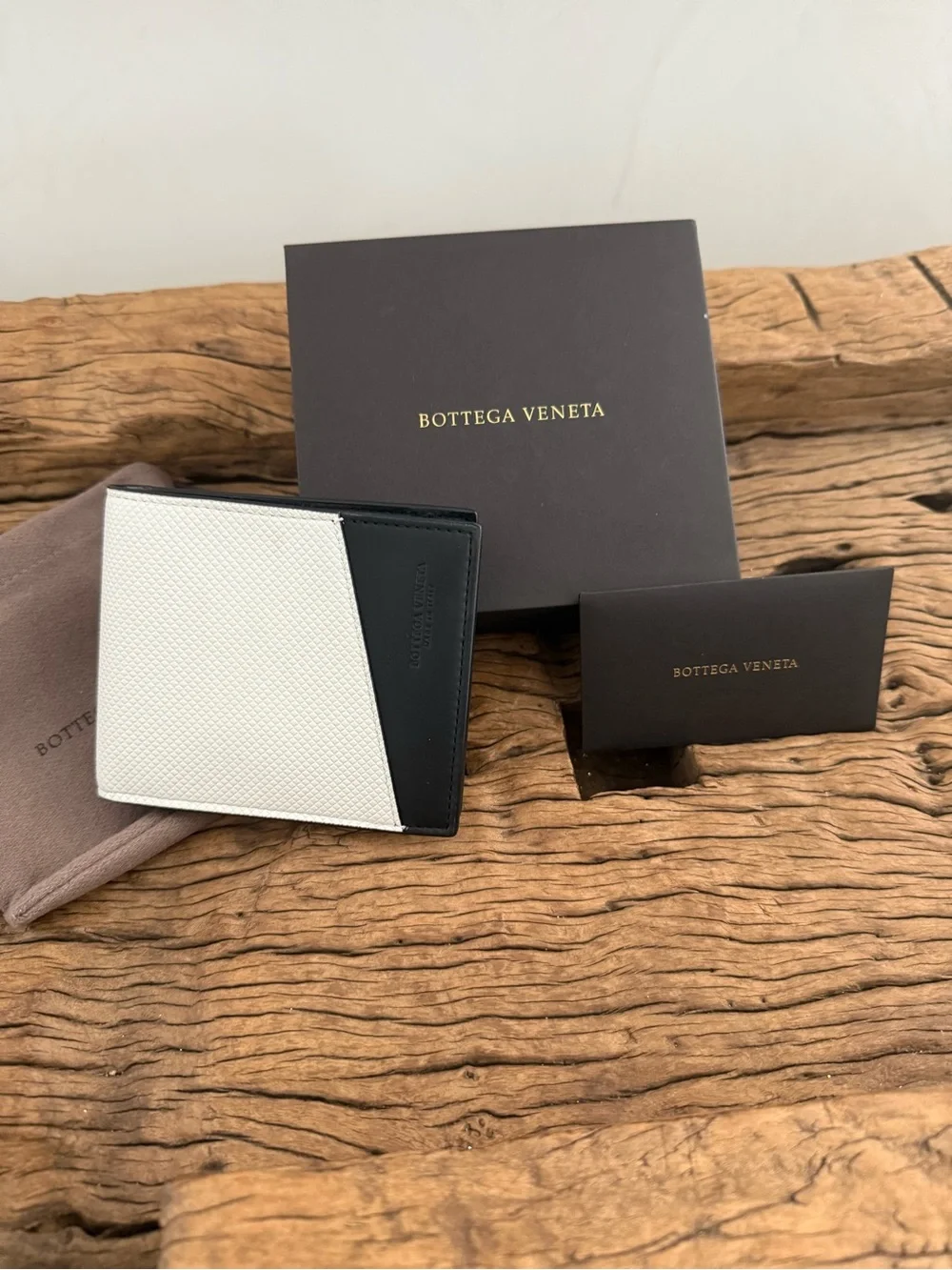 Bottega Veneta Two-Tone Bifold Wallet in White and Black